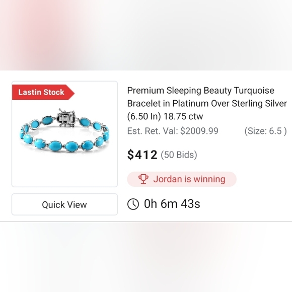 Genuine Sleeping Beauty Turquoise Bracelet Rhodium Sterling Silver 8" - Picture 9 of 9